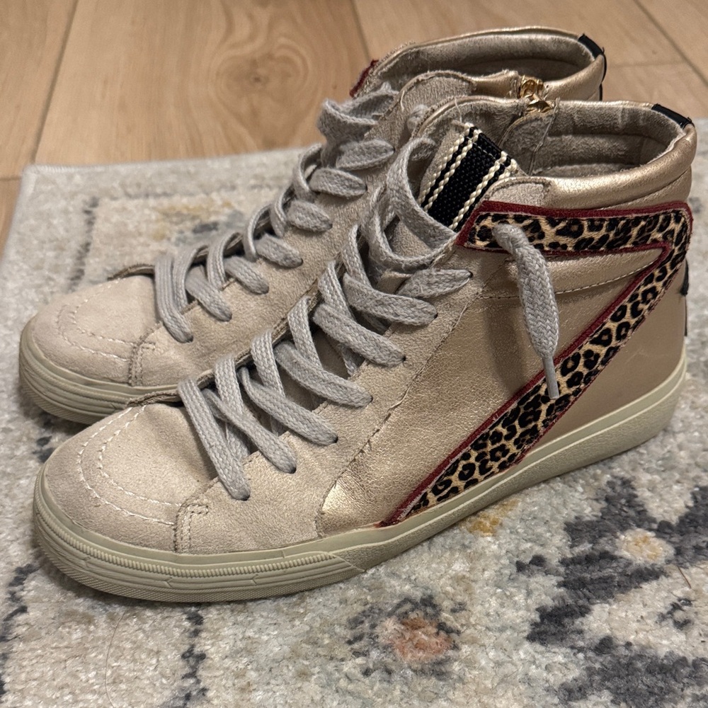 ShuShop Beige and Leopard High-Top Sneakers